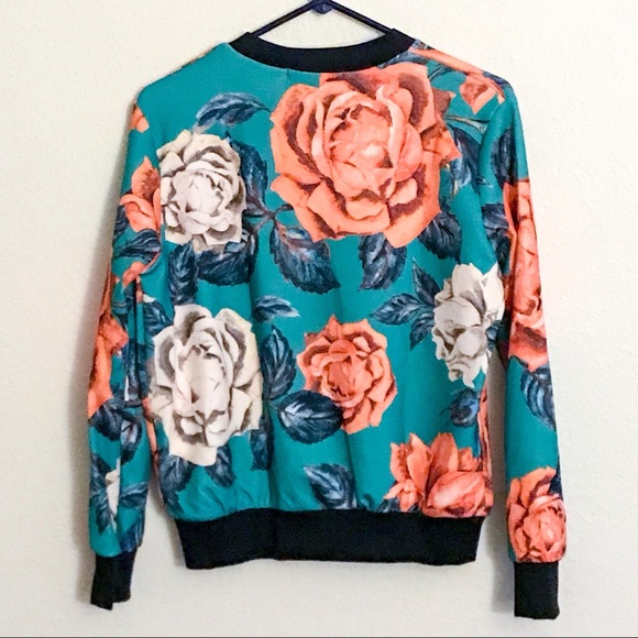 LAST1️⃣Juliet•Green Floral Full Zip Bomber Jacket - Picture 4 of 7